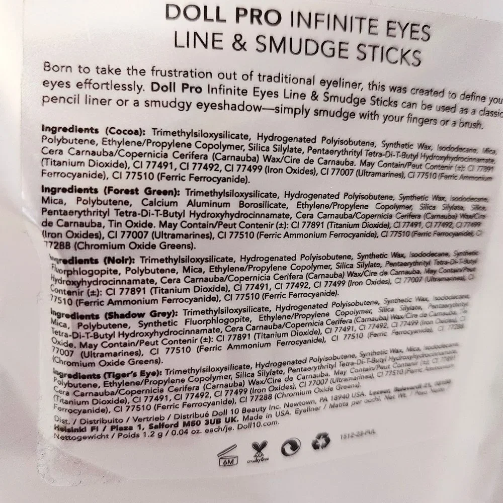 NWT Doll 10 Pro 5-piece Infinite Eyeliner Line Smudge Sticks Set & Sharpener